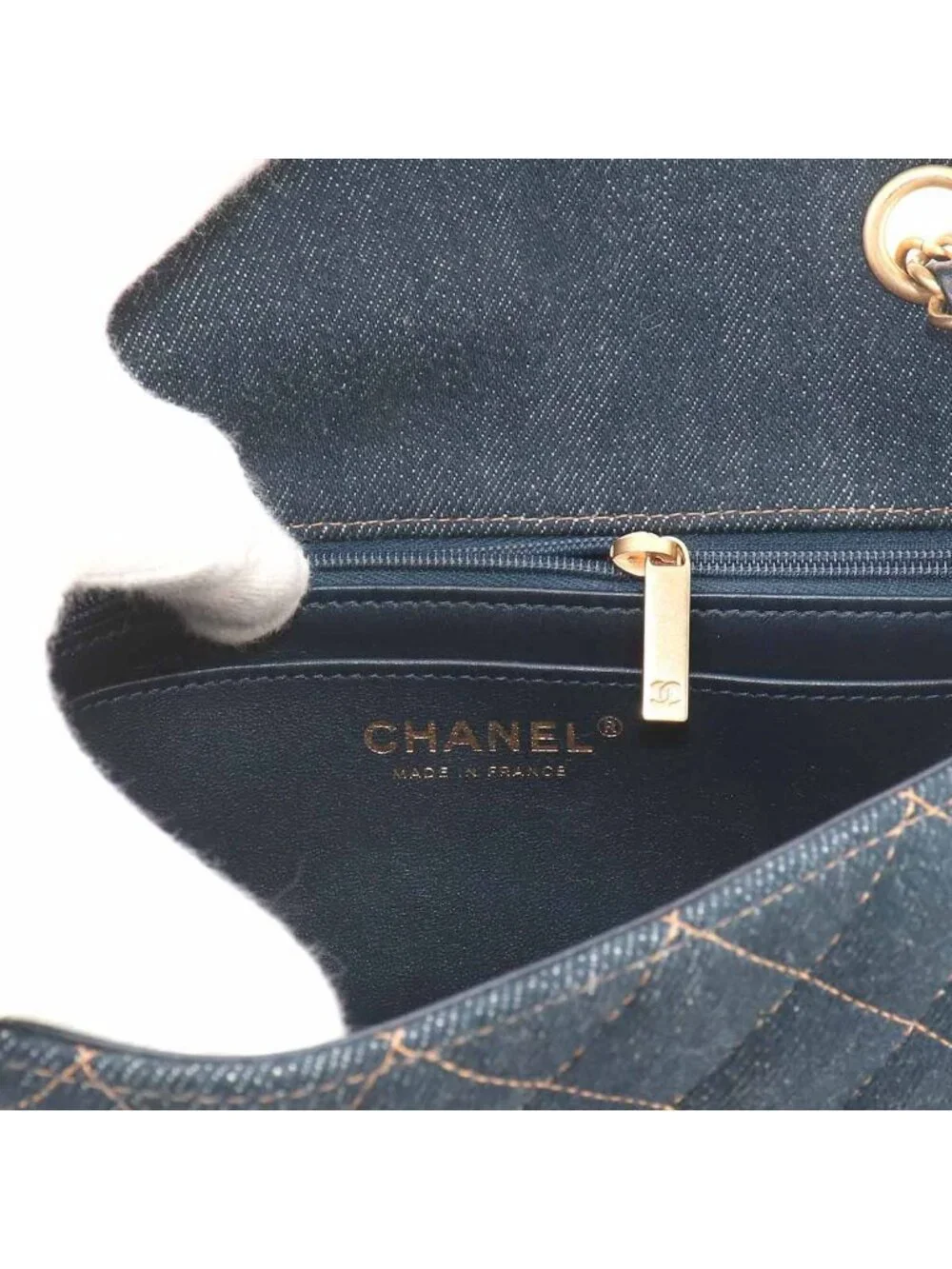 Chanel Mini Quilted Classic Chain Shoulder Bag Denim Dark Blue Gold